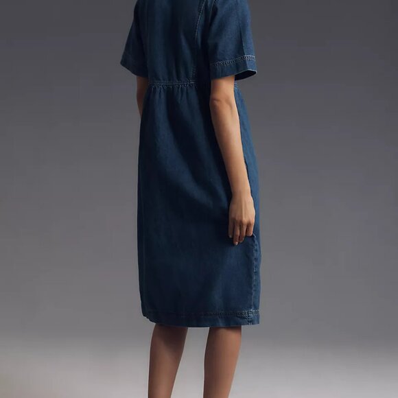 ALIGNE for Anthropologie Effy Short Sleeve Tie-Front Midi Denim Dress - Picture 3 of 13